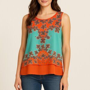 Rose & Olive boho sleeveless layered tank top floral paisley size med NWT